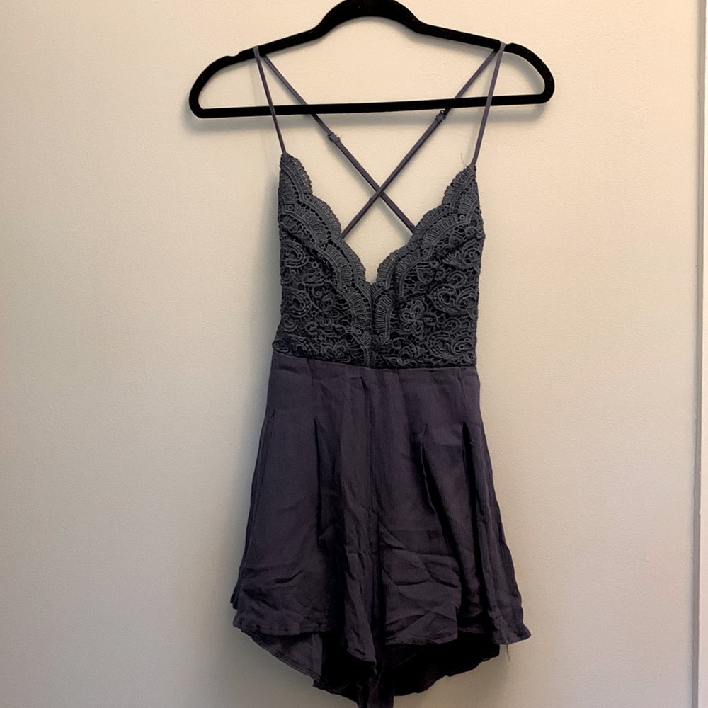 Lace top navy/purple romper